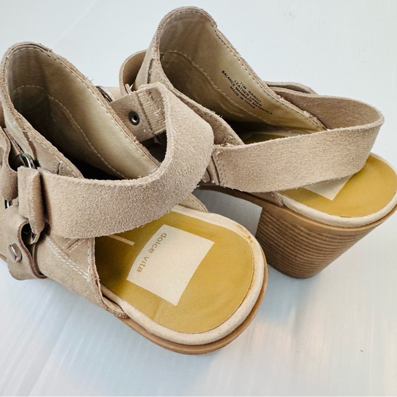 Dolce Vita Rango western style suede mules tan/cream size 11 stacked heel - Picture 12 of 14